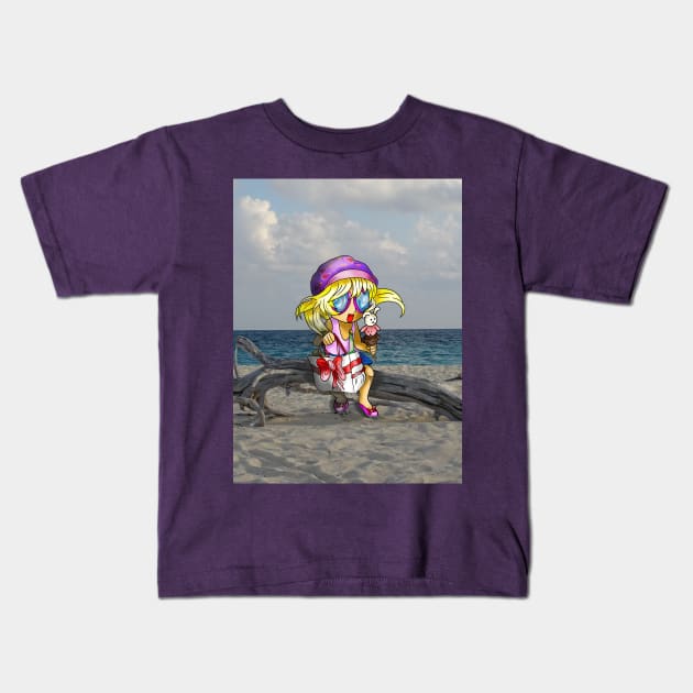 cartoon girl on a cuban beach Kids T-Shirt by cuisinecat